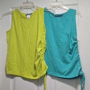 Sleeveless Ruched Tank Top - Lime Green and Teal